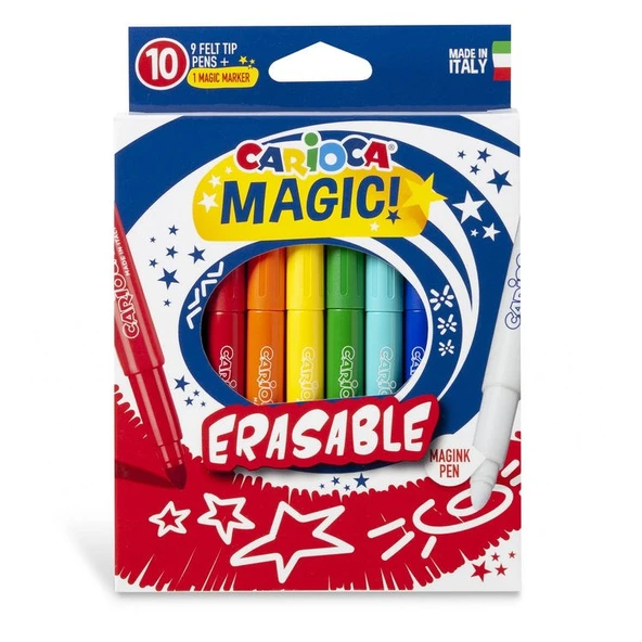Carioca Magic Erasable Silinebilen Sihirli Keçeli Boya Kalemi 9 Renk + 1 Düzeltici ürün görseli 1