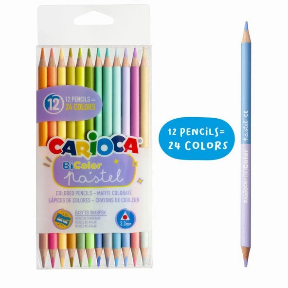 Carioca Bicolor Pastel Renk Kuru Boya Kalemi 12li (24 Renk) ürün görseli 1
