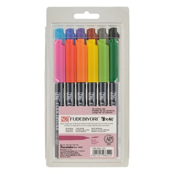 Zig Fudebiyori Brush Pen Fırça Uçlu Kalem 12 RENK SET ürün görseli 1