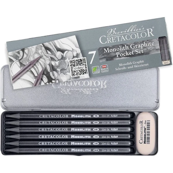 Cretacolor Monolith Graphite Pocket Set Ağaçsız Çizim Kalemi Seti 7 Parça Metal Kutu (204 26) ürün görseli 1