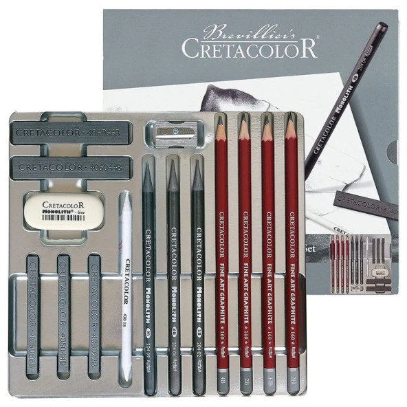 Cretacolor Silver Box Profesyonel Çizim Seti 15 Parça Metal Kutu (400 18) ürün görseli 1