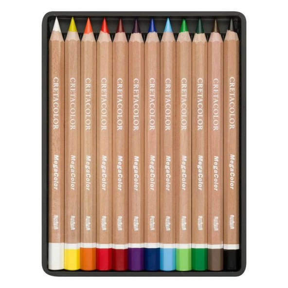 Cretacolor Mega Color Kalın Kuru Boya 12 Renk Metal Kutu (290 12) ürün görseli 1