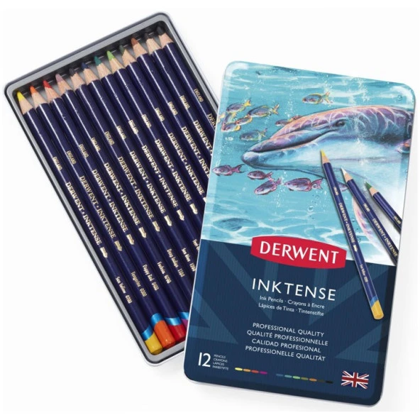 Derwent Inktense Mürekkep Etkili Aquarel Boya Kalemi 12li Teneke Kutu ürün görseli 1