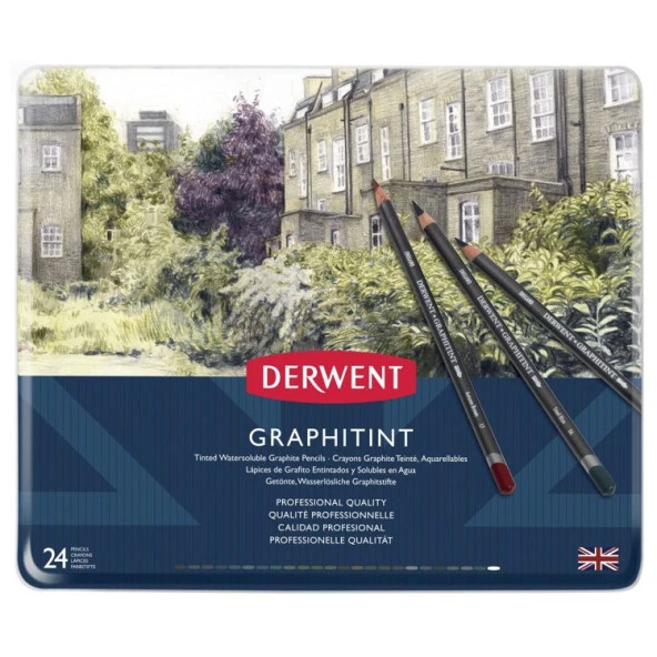 Derwent Graphitint Suda Çözünebilen Renkli Çizim Kalemi Seti 24lü Teneke Kutu ürün görseli 1