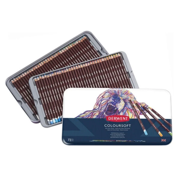 Derwent Coloursoft Pencils Yumuşak Kuruboya Kalemi 72li Teneke Kutu ürün görseli 1