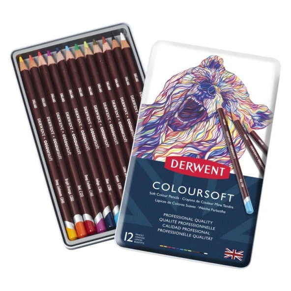 Derwent Coloursoft Pencils Yumuşak Kuruboya Kalemi 12li Teneke Kutu ürün görseli 1