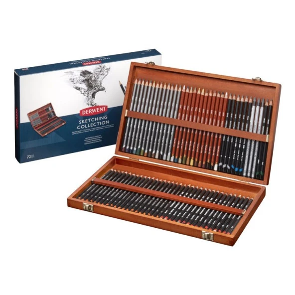 Derwent Sketching Pencils Çizim Kalemi Seti 72li Ahşap Kutu ürün görseli 1