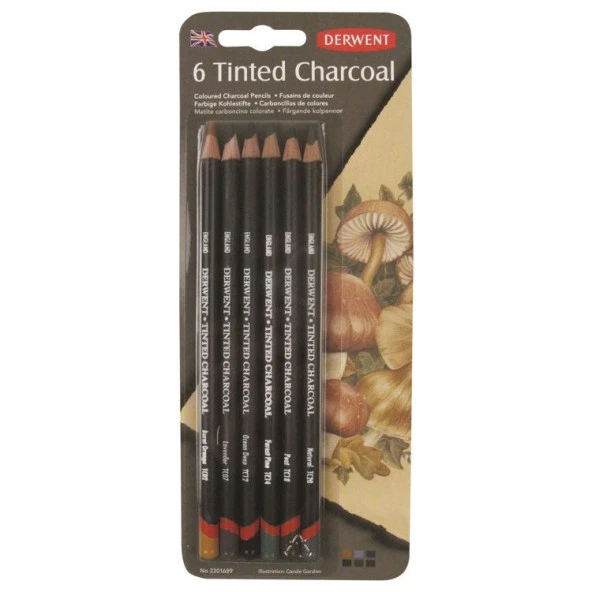 Derwent Tinted Charcoal Renkli Kömür Füzen Seti 6lı Blister ürün görseli 1