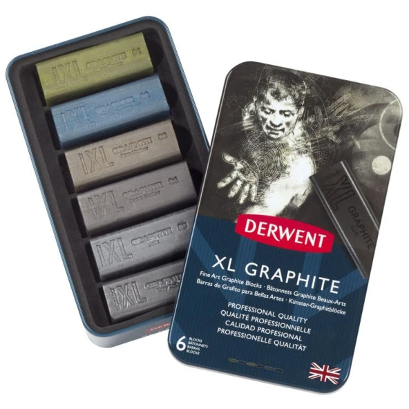 Derwent XL Graphite Block Kalın Grafit Füzen 6lı Teneke Kutu ürün görseli 1