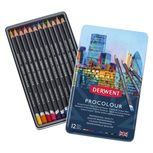 Derwent Procolour Kuru Boya Kalemi 12li Teneke Kutu ürün görseli 1