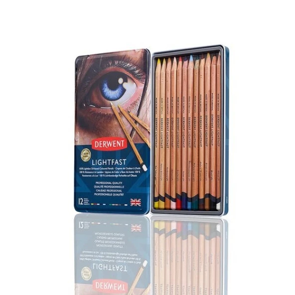 Derwent Lightfast Kuruboya 12 Renk Metal Kutu ürün görseli 1