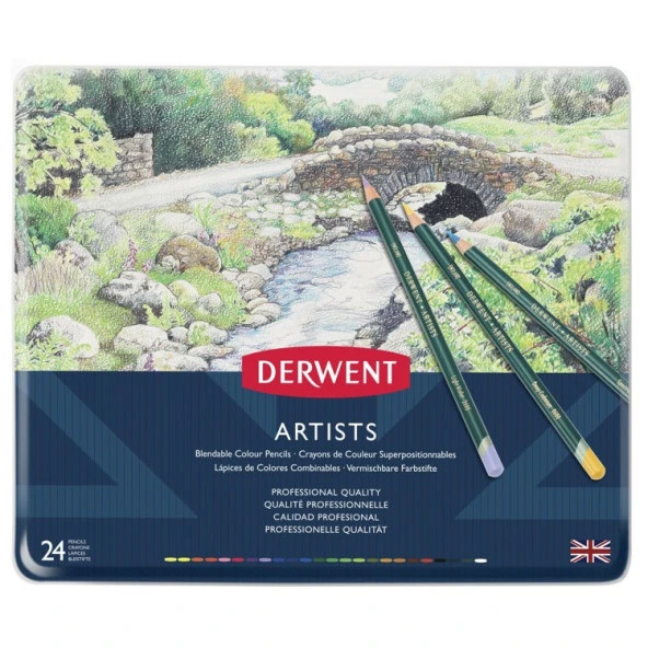 Derwent Artists Pencils Kuruboya Kalemi 24lü Teneke Kutu ürün görseli 1