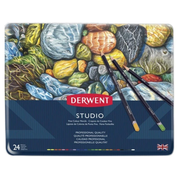 Derwent Studio Pencils Kuruboya Kalemi 24lü Teneke Kutu ürün görseli 1