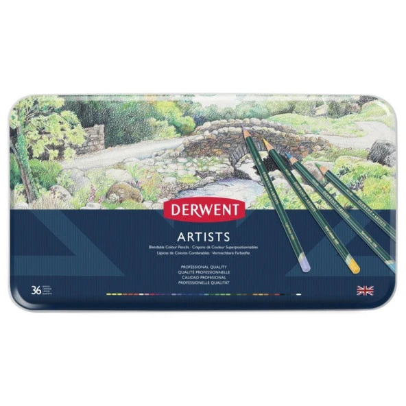 Derwent Artists Pencils Kuruboya Kalemi 36lı Teneke Kutu ürün görseli 1