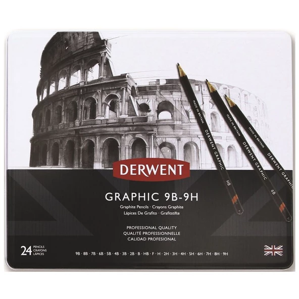 Derwent Graphic Dereceli Kalem Seti 24lü Teneke Kutu ürün görseli 1