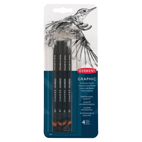 Derwent Graphic Pencils Dereceli Kalem Seti Soft (Sketching) 4lü Blister ürün görseli 1