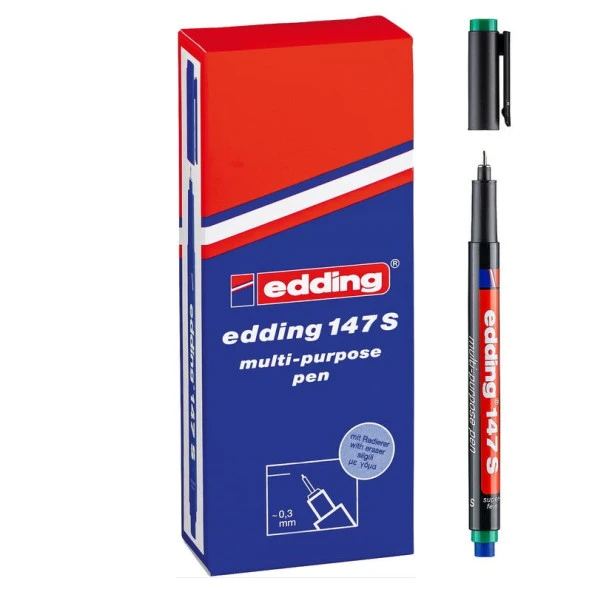 Edding 147 S Çok Amaçlı Permanent Kalem (Silgili Asetat Kalemi) YEŞİL 10lu Kutu ürün görseli 1
