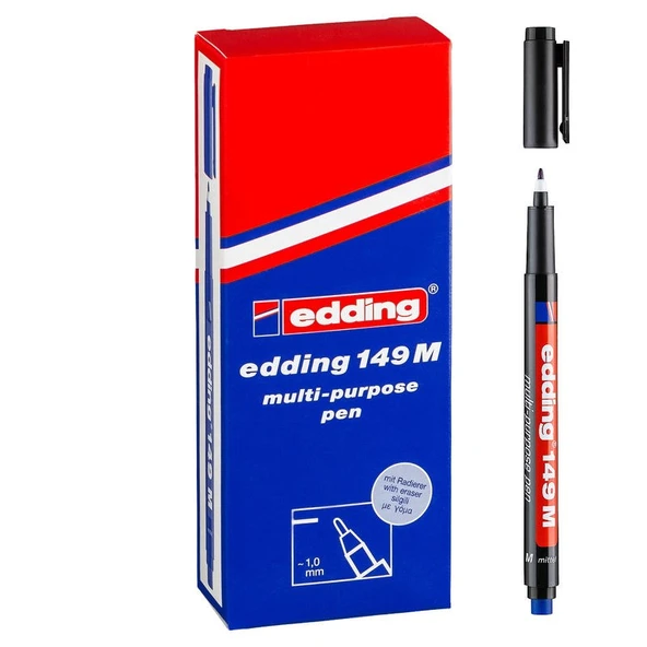 Edding 149 M Çok Amaçlı Permanent Kalem (Silgili Asetat Kalemi) SİYAH 10lu Kutu ürün görseli 1