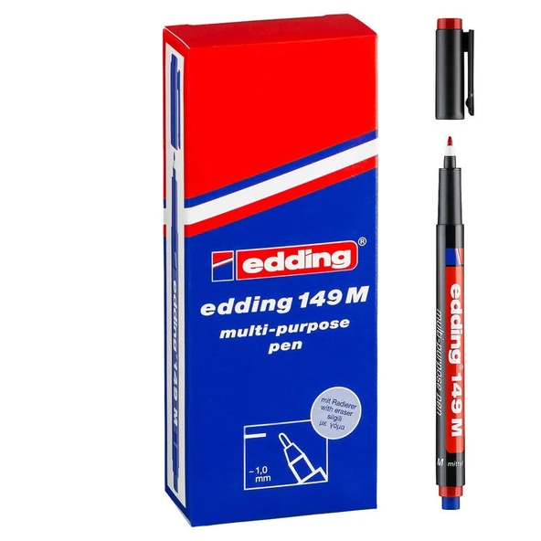 Edding 149 M Çok Amaçlı Permanent Kalem (Silgili Asetat Kalemi) KIRMIZI 10lu Kutu ürün görseli 1