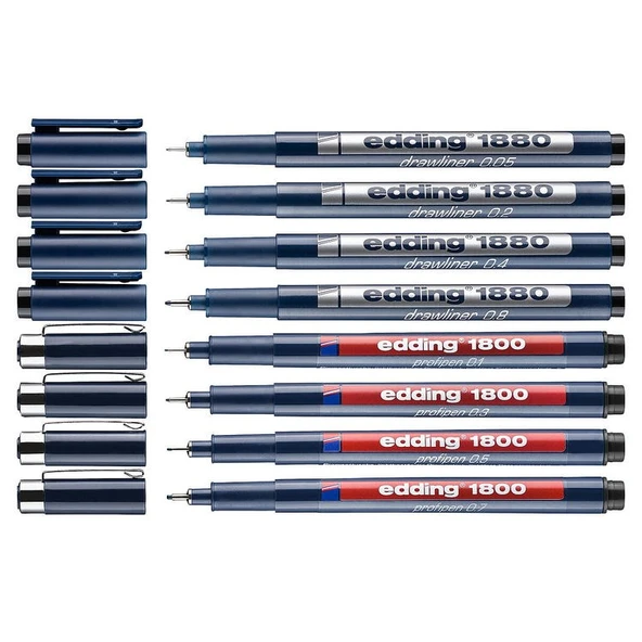Edding 1800-1880 Teknik Çizim Kalemi 8li Set SİYAH (0.05 - 0.1 - 0.2 - 0.3 - 0.4 - 0.5 - 0.7 - 0.8) ürün görseli 1
