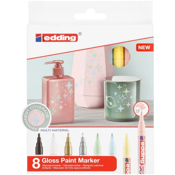 Edding 751 Çok Amaçlı Örtücü Boyama Dekorasyon Markörü 1-2 mm 8li Pastel Renkler ürün görseli 1