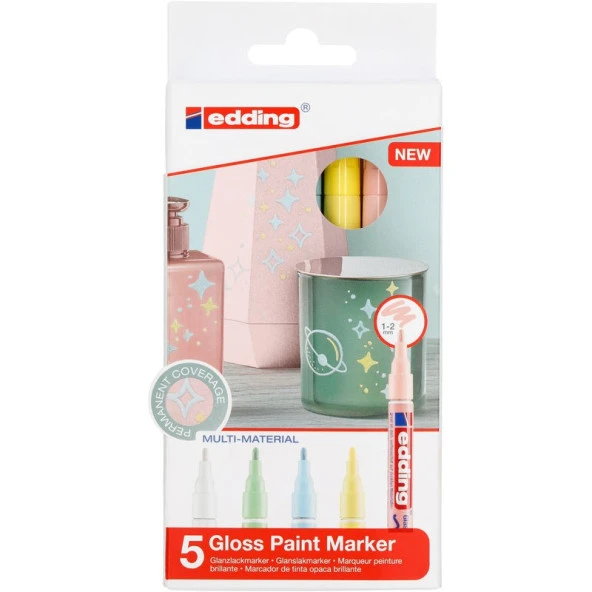 Edding 751 Çok Amaçlı Örtücü Boyama Dekorasyon Markörü 1-2 mm 5li Pastel Renkler ürün görseli 1