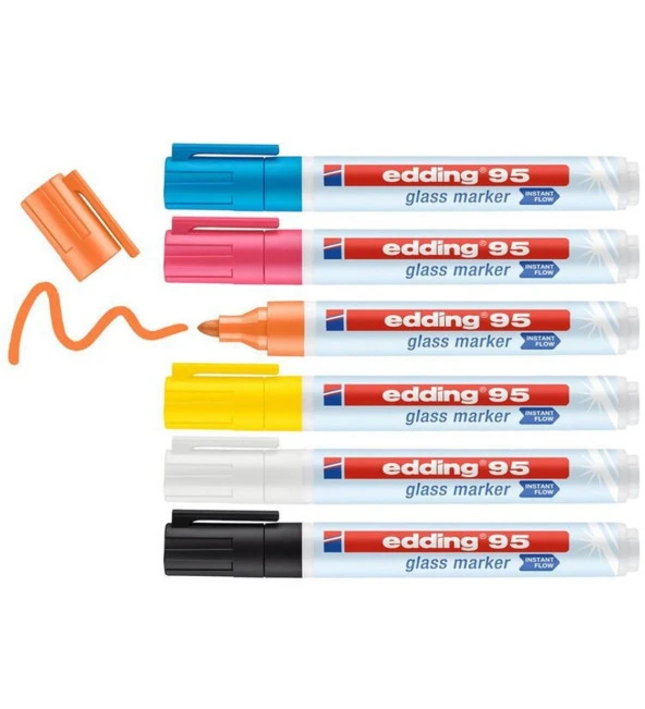 Edding 95 Glass Marker Cam Kalemi 6 Renk Set ürün görseli 1
