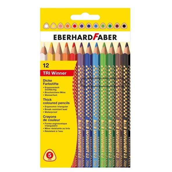 Eberhard Faber TRI Winner Kalın Üçgen Kuru Boya 12 Renk 4mm Mine ürün görseli 1