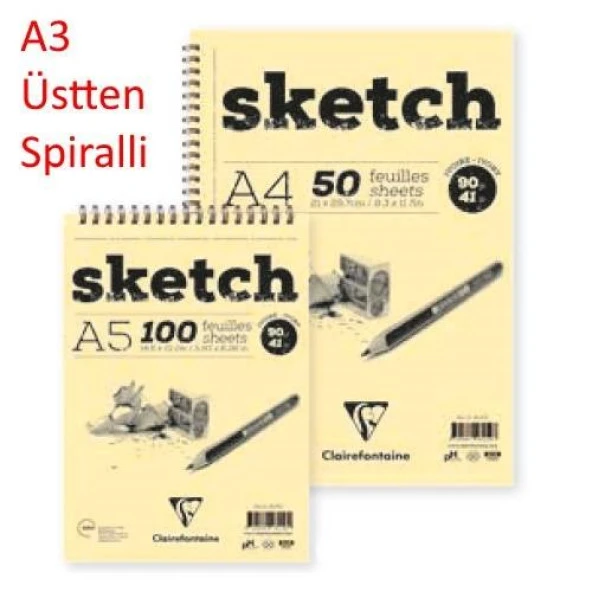 Clairefontaine Ivory Sketch Eskiz Defteri A3 Üstten Spiralli 90 gr. 50 Yaprak ürün görseli 1