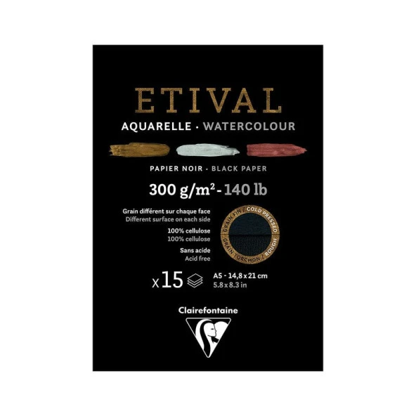 Clairefontaine Etival Siyah Suluboya Blok 300 gr. 15 Yp. A5 ürün görseli 1