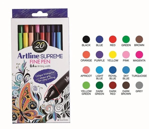 Artline Supreme Fine Pen 0.4 mm Keçe Uçlu Kalem 20 Renk Set ürün görseli 1
