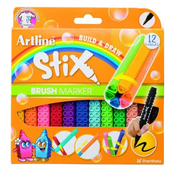 Artline Stix Brush Marker 12 Renk Esnek Uçlu Keçeli Kalem ürün görseli 1