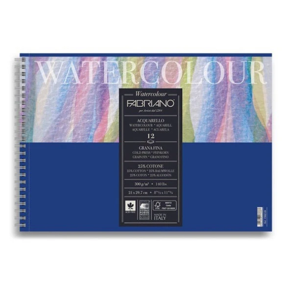 Fabriano Watercolour Spiralli Suluboya Defteri 300 gr. A4 12 yp. Soğuk Basım ürün görseli 1