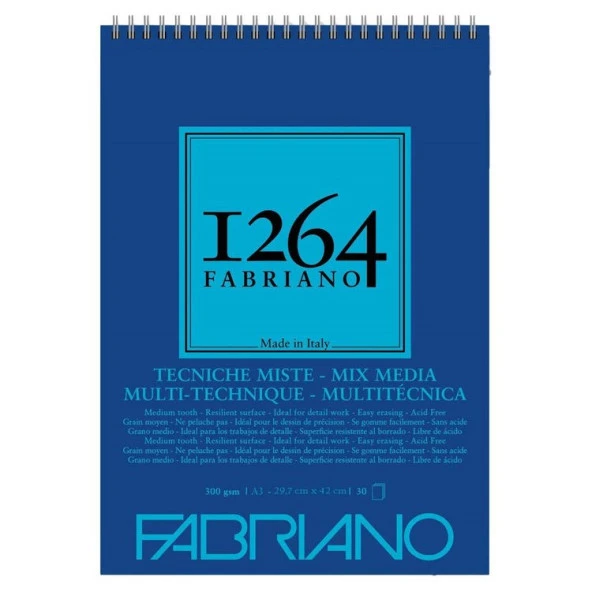 Fabriano 1264 Mix Media Çok Amaçlı Defter 300 gr A3 30 yp Üstten Spiralli ürün görseli 1