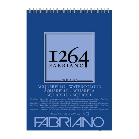 Fabriano 1264 Watercolour Suluboya Defteri 300 gr A4 30 yp Üstten Spiralli ürün görseli 1