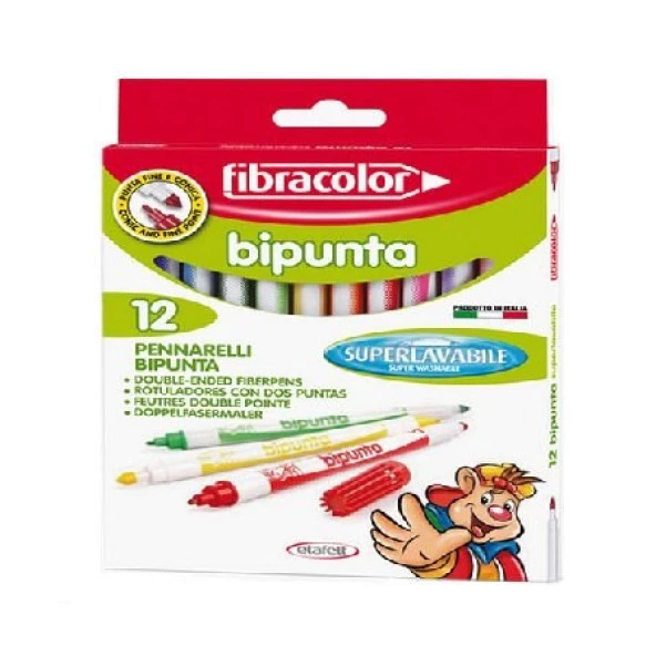Fibracolor Bipunta Kalın+İnce Çift Uçlu Keçeli Kalem 12 Renk ürün görseli 1