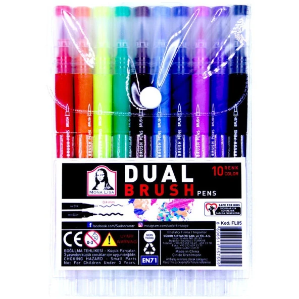 Mona Lisa Dual Brush + Fineliner Kalem 10 Renk Set ürün görseli 1