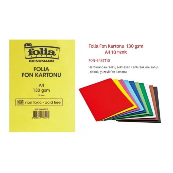 Folia Fon Kartonu 130 gr A4 10 Renk ürün görseli 1