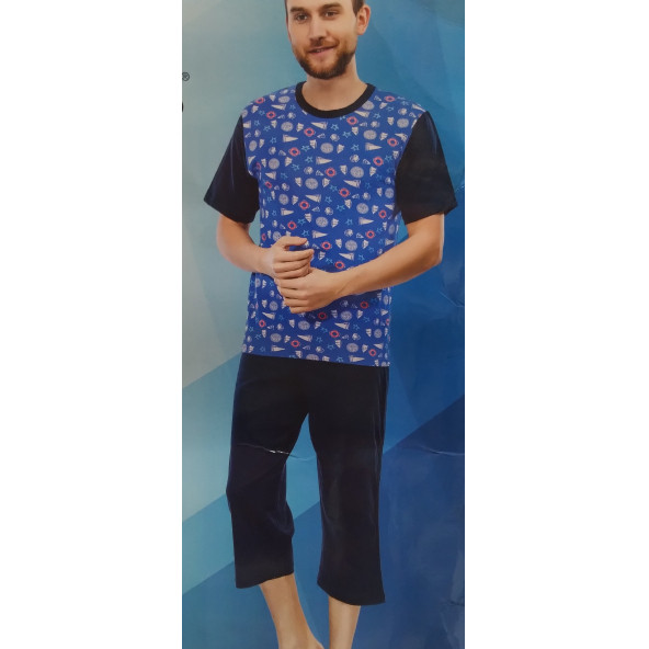 ERKEK XL KAPRİ KISA KOL PİJAMA TAKIMI ürün görseli 1