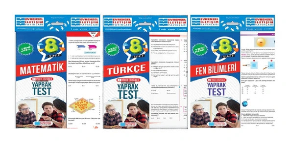 Evrensel İletişim 8. Sınıf Matematik + Türkçe + Fen Yaprak Test Seti 3 Kitap ürün görseli 1