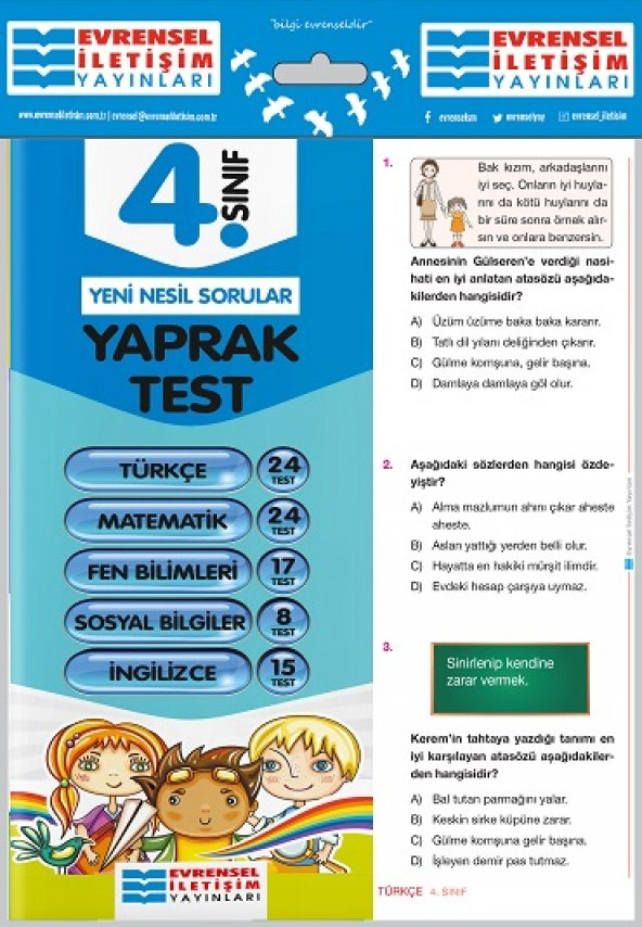 Evrensel İletişim 4. Sınıf Tüm Dersler Yaprak Test 2023 ürün görseli 1