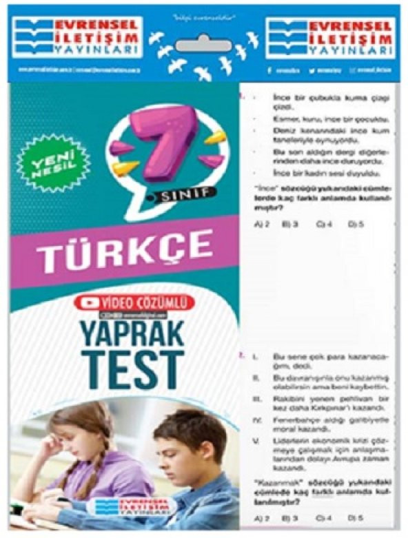 Evrensel İletişim 7. Sınıf Türkçe Yeni Nesil Yaprak Test 2023 ürün görseli 1
