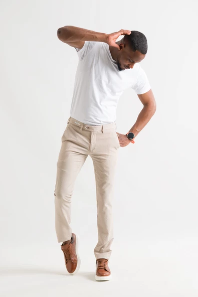 Ecer Slimfit Çizgili Yazlık İnce Gofre Kumaş Likralı Erkek Kumaş Pantolon ürün görseli 1