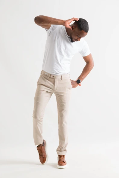 Ecer Slimfit Çizgili Yazlık İnce Gofre Kumaş Likralı Erkek Kumaş Pantolon ürün görseli 1