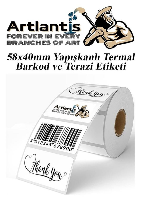58X40 mm Barkod Etiketi Yapışkanlı 1 Adet Termal Barkot ve Terazi Etiketi 500 lü Barkod Yazıcılarına Uyumlu ürün görseli 1