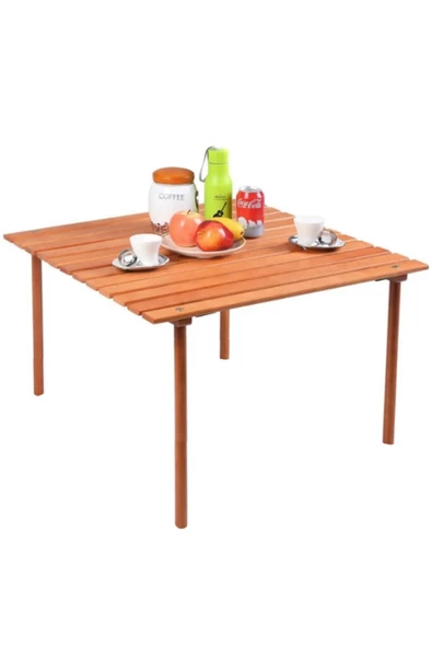 Ahşap Katlanır Rulo Masa Kamp Outdoor Bahçe Araç Araba Masası Çantalı 60x57 ürün görseli 1