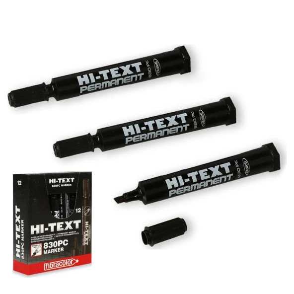 Hi-Text 830PC Kesik Uçlu Permanent Kalem 6 mm Siyah 12li Kutu ürün görseli 1