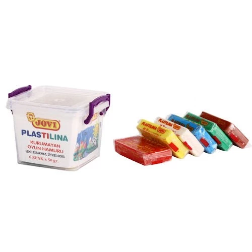 Jovi Plastilina Kurumayan Oyun Hamuru 6 Renk x 50 gr. Plastik Kap ürün görseli 1