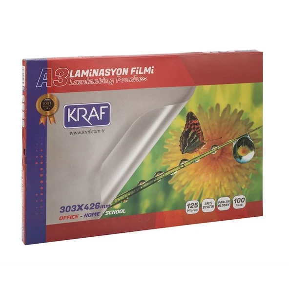 Kraf Laminasyon Filmi Parlak A3 125 Micron 100lü ürün görseli 1