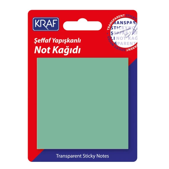 Kraf Yapışkanlı Şeffaf Not Kağıdı 76x76 mm 50 yp Transparan Yeşil ürün görseli 1